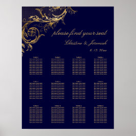  Navy Blauw Goud Damast Trouwzitting Poster