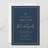Navy Blauw & Goud Dubbel Frame Script Bat Mitzvah Kaart (Voorkant)