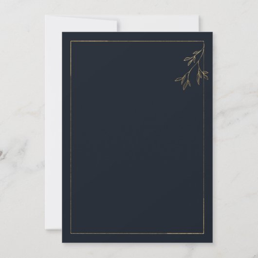 Navy blauw goud eenvoudige minimalistische bloemen kaart (Achterkant)