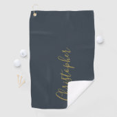 Navy Blauw Goud Elegante Aangepaste Naam Minimalis Golfhanddoek (Insitu)