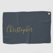 Navy Blauw Goud Elegante Aangepaste Naam Minimalis Golfhanddoek (Horizontaal)