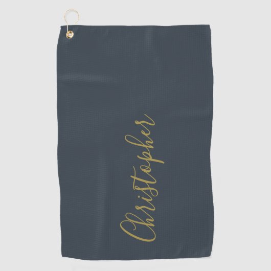 Navy Blauw Goud Elegante Aangepaste Naam Minimalis Golfhanddoek (Voorkant)
