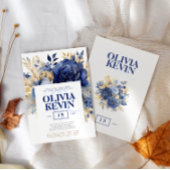 Navy blauw & goud elegante bruiloft bloemenversier kaart