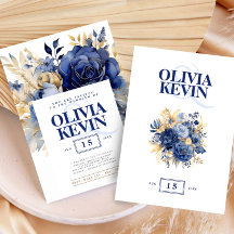 Navy blauw & goud elegante bruiloft bloemenversier