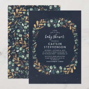 Navy Blauw Goud en Groen Baby shower Kaart