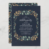 Navy Blauw Goud en Groen Verjaardagsfeest Kaart (Voorkant / Achterkant)