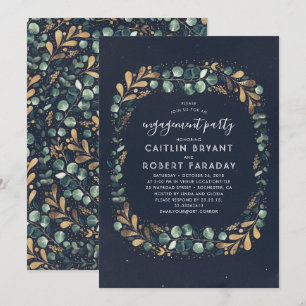 Navy Blauw Goud en Groen Verlovingsfeest Kaart