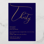 Navy Blauw & Goud Folie 30e verjaardag uitnodiging (Voorkant)