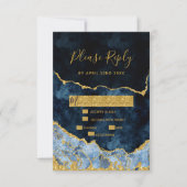 Navy Blauw Goud Folie Agaat Gilt Bruiloft RSVP Ant (Voorkant)