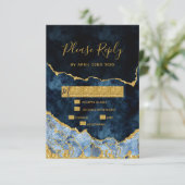 Navy Blauw Goud Folie Agaat Gilt Bruiloft RSVP Ant (Staand voorkant)