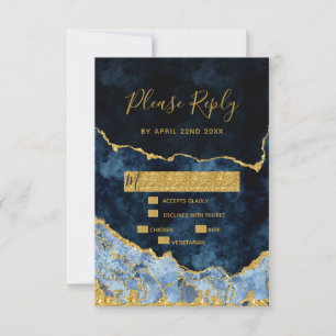 Navy Blauw Goud Folie Agaat Gilt Bruiloft RSVP Ant