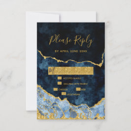Navy Blauw Goud Folie Agaat Gilt Bruiloft RSVP Ant Kaartje