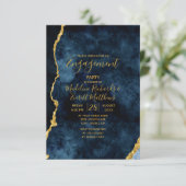 Navy Blauw Goud Folie Verlovingsfeestuitnodiging Kaart (Staand voorkant)