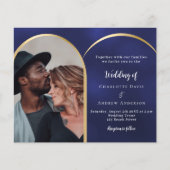 Navy blauw goud foto boog bruiloft uitnodiging (Voorkant)