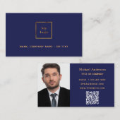 Navy blauw goud foto QR code logo Visitekaartje (Voorkant / Achterkant)