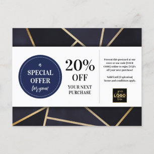 Navy Blauw Goud Geometrische Coupon Korting Briefkaart