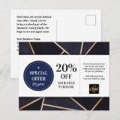 Navy Blauw Goud Geometrische Coupon Korting Briefkaart (Voorkant / Achterkant)