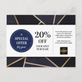Navy Blauw Goud Geometrische Coupon Korting Briefkaart (Voorkant)