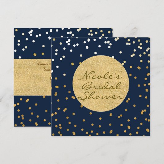Navy Blauw & Goud Glanzende Confetti Stippen Moder Kaart (Voorkant / Achterkant)