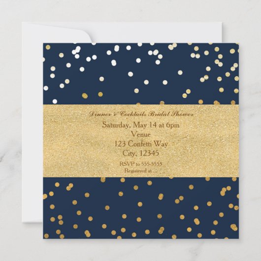 Navy Blauw & Goud Glanzende Confetti Stippen Moder Kaart (Achterkant)