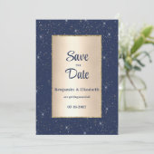 Navy blauw goud glitter confetti Save the Date Kaart (Staand voorkant)