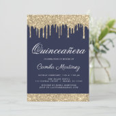 Navy Blauw Goud Glitter Quinceañera Viering Kaart (Staand voorkant)