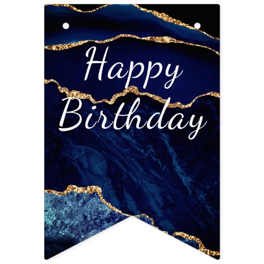 Navy Blauw Goud Glitter Verjaardag Bunting Vlaggen Vlaggetjes (Eerste vlag)