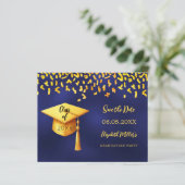 Navy blauw goud Graduation Party Save the Date kaa (Staand voorkant)