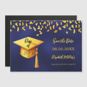 Navy blauw goud Graduation Party Save the Date kaa Magnetische Uitnodiging (Voorkant / Achterkant)