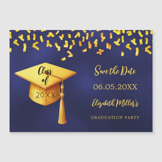 Navy blauw goud Graduation Party Save the Date kaa Magnetische Uitnodiging (Voorkant)