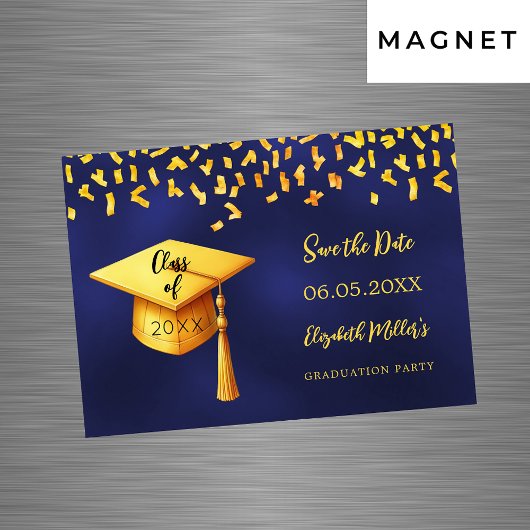 Navy blauw goud Graduation Party Save the Date kaa Magnetische Uitnodiging