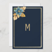 Navy blauw goud groen elegant bloemenbruiloft lijs kaart (Achterkant)