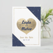 Navy blauw goud hart schittering glitter Save the  Kaart (Staand voorkant)