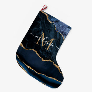 Navy Blauw Goud Jouw naam Letter Kerst Kous Grote Kerstsok