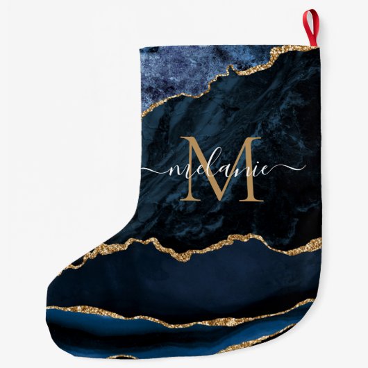 Navy Blauw Goud Jouw naam Letter Kerst Kous Grote Kerstsok (Achterkant)