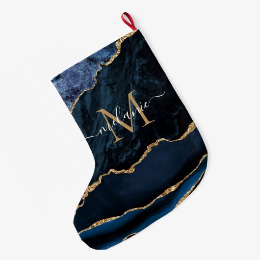 Navy Blauw Goud Jouw naam Letter Kerst Kous Grote Kerstsok (Achterkant (Hangend))