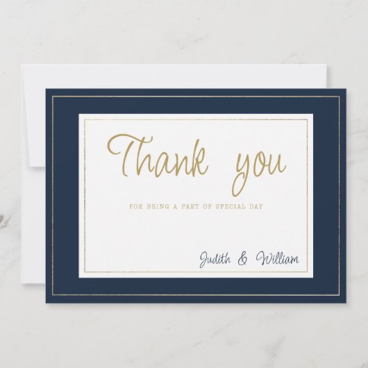 Navy blauw goud  kalligrafie Dank u Kaart (Voorkant)