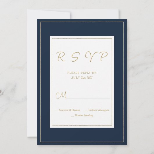 Navy blauw goud  kalligrafie RSVP Kaart (Voorkant)