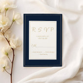 Navy blauw goud  kalligrafie RSVP Kaart