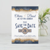 Navy Blauw & Goud Klassiek Save The Date (Staand voorkant)
