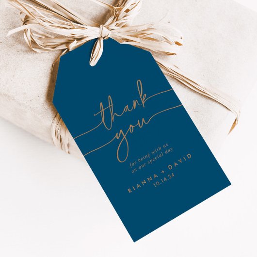 Navy Blauw Goud Klassieke Bruiloft Dank u Cadeaulabel