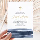 Navy Blauw Goud Kruis Jongens Doop Doop Kaart