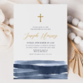 Navy Blauw Goud Kruis Jongens Doop Doop Kaart