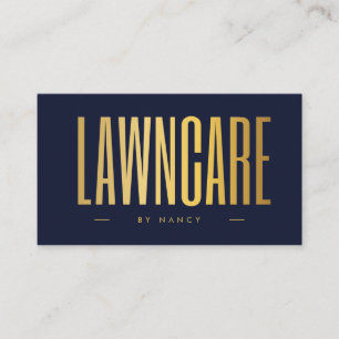 Navy Blauw & Goud Lawncare Minimalistisch Visitekaartje