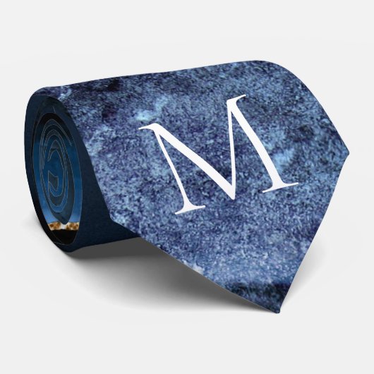 Navy Blauw Goud Marmer Aangepaste Letter Naam Stro Stropdas (Opgerold)