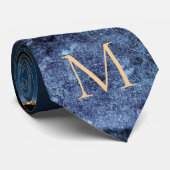 Navy Blauw Goud Marmer Aangepaste Letter Naam Stro Stropdas (Opgerold)