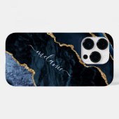 Navy Blauw Goud Marmer Aangepaste Naam iPhone Case (Achterkant (horizontaal))