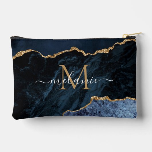Navy Blauw Goud Marmer Custom Letter en Naam Etui (Achterkant)
