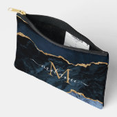 Navy Blauw Goud Marmer Custom Letter en Naam Etui (Open)