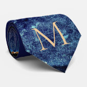 Navy Blauw Goud Marmer Custom Letter Jouw naam Str Stropdas (Opgerold)